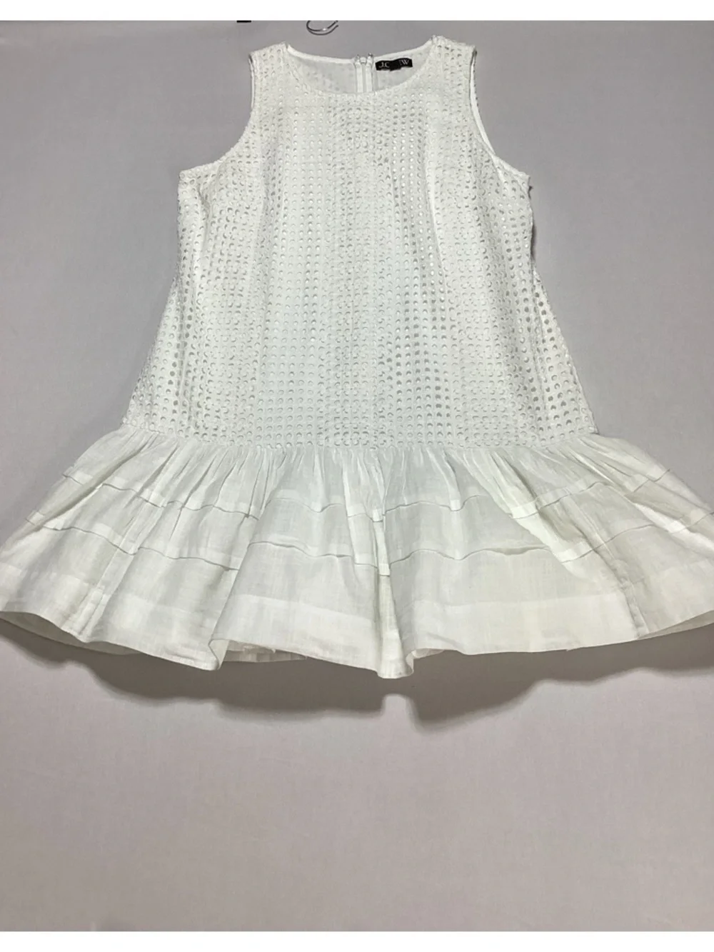 J. Crew White Eyelet Pleaded Hem Mini Dress